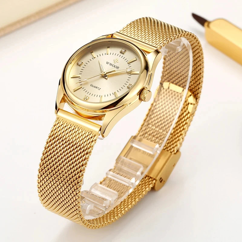 WWOOR Luxury Brand Dress Gold  – обзор и цена Stainless Mesh Band